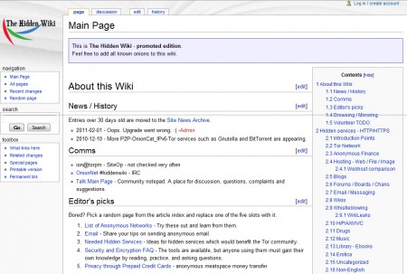 Présentation de la page '' The Hidden Wiki ''